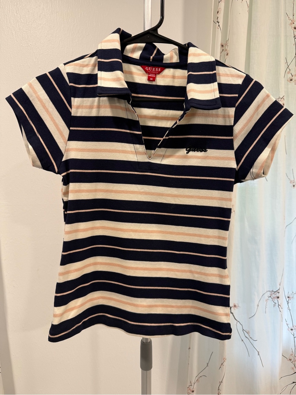 Guess Navy, Cream & Blush Striped Polo Shirt
